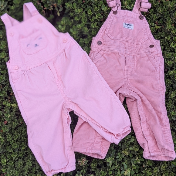 Set of 2  pink corduroy bib overalls size 9 Months - Picture 8 of 10